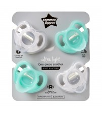 Suzeta ortodontica Tommee Tippee Ultra Light, 0-6 luni, Transparent-Turcoaz, 4 buc